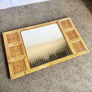Vintage Boho Coastal Wicker Paneled Wall Mirror - Dolphin & Flamingo