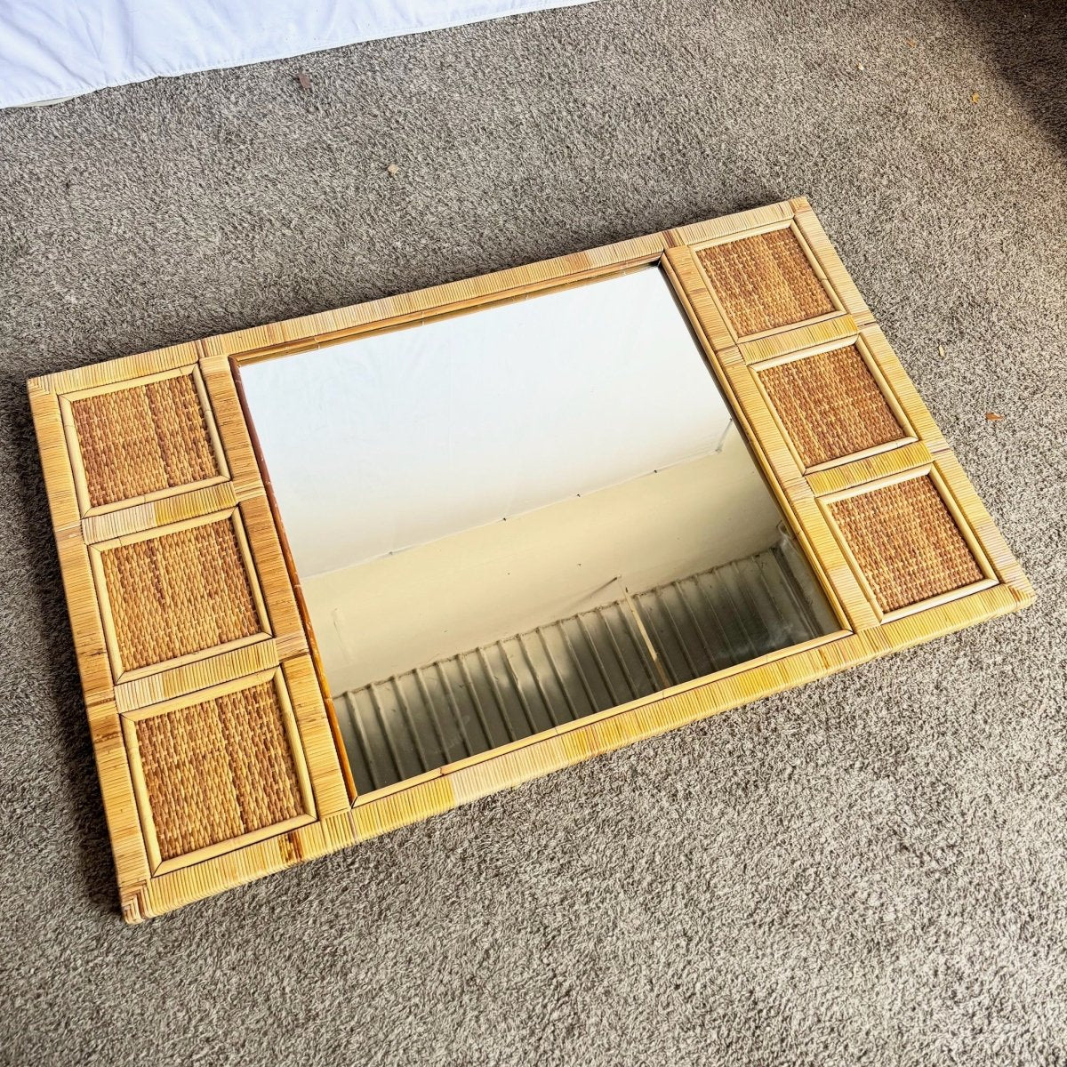 Vintage Boho Coastal Wicker Paneled Wall Mirror - Dolphin & Flamingo