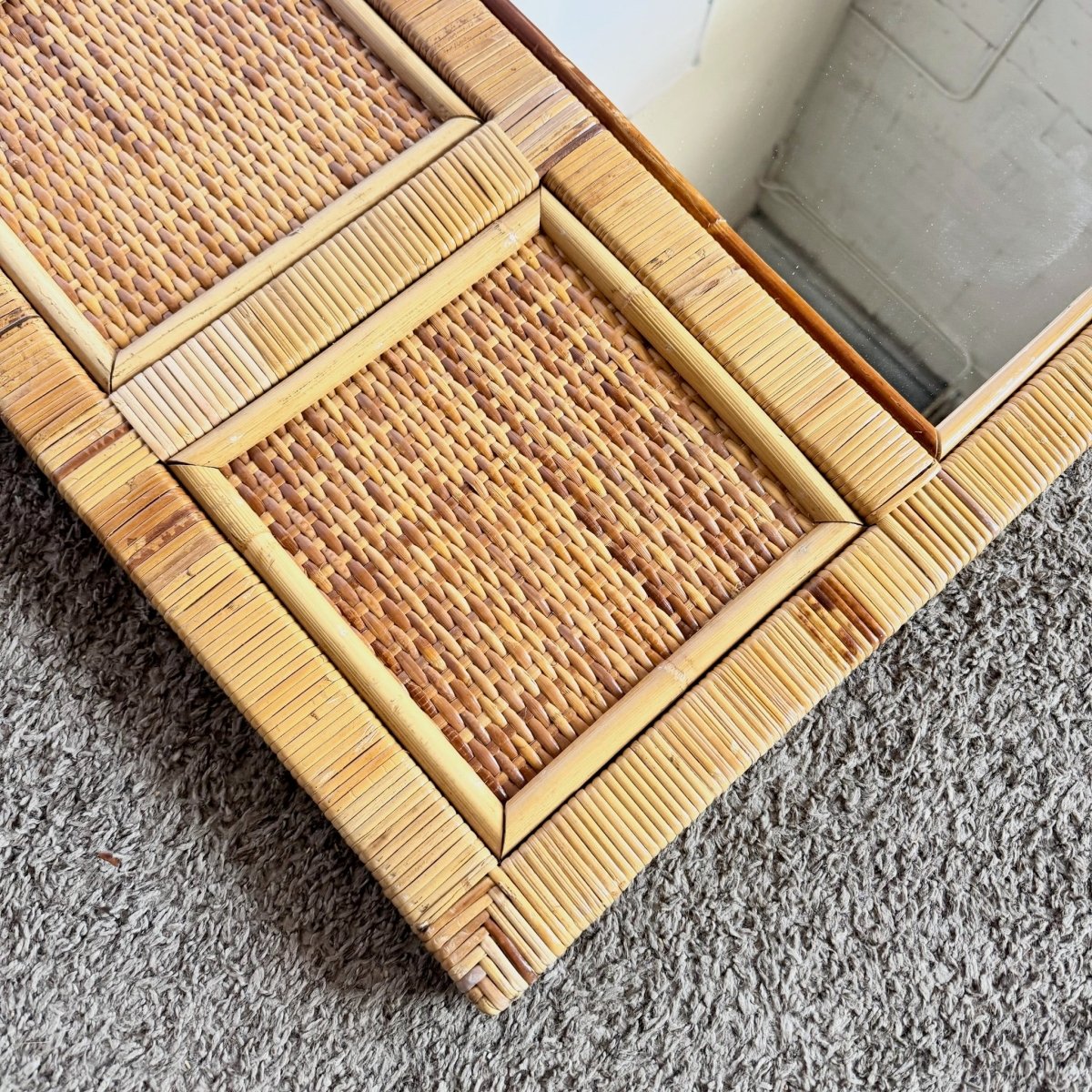 Vintage Boho Coastal Wicker Paneled Wall Mirror - Dolphin & Flamingo