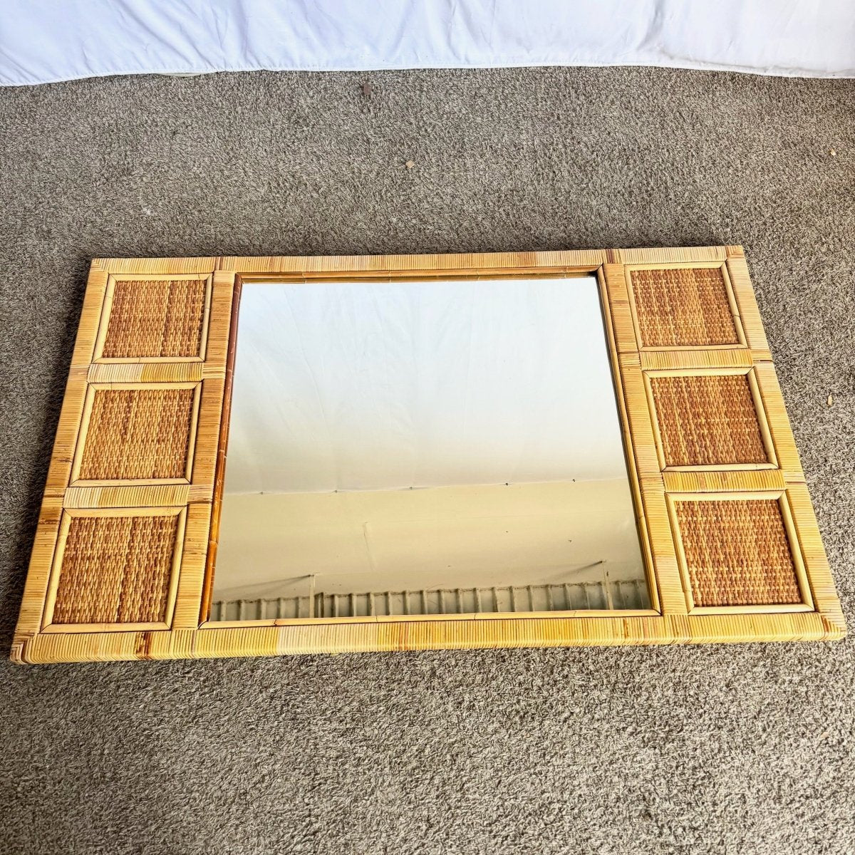 Vintage Boho Coastal Wicker Paneled Wall Mirror - Dolphin & Flamingo
