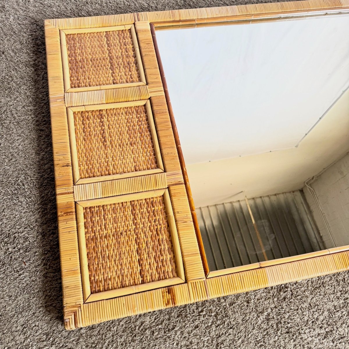 Vintage Boho Coastal Wicker Paneled Wall Mirror - Dolphin & Flamingo