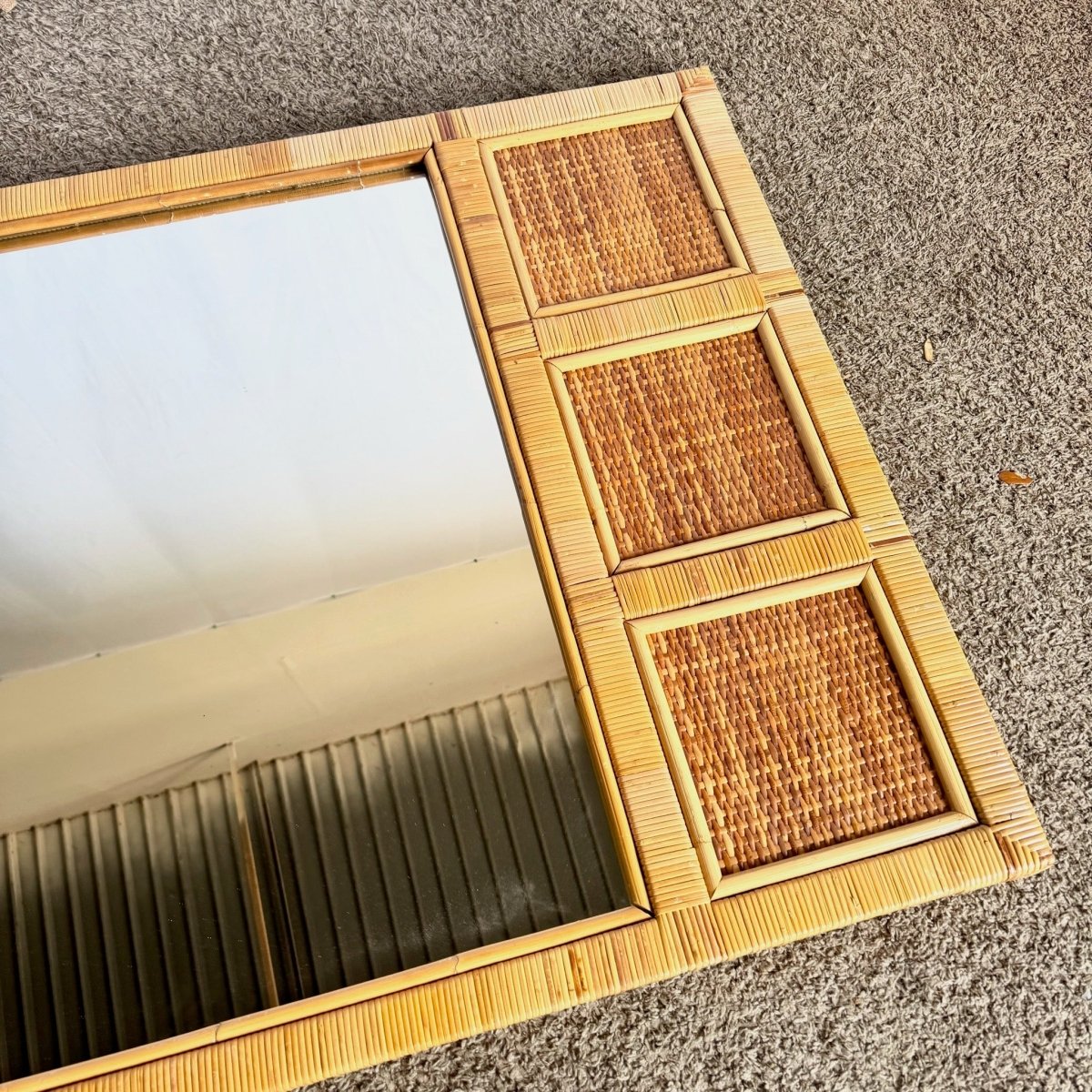 Vintage Boho Coastal Wicker Paneled Wall Mirror - Dolphin & Flamingo