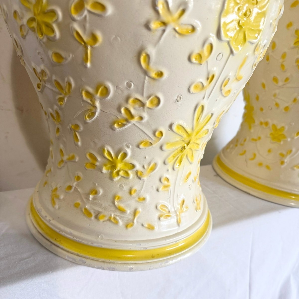 Vintage Boho Yellow Floral Table Lamps - a Pair - Dolphin & Flamingo