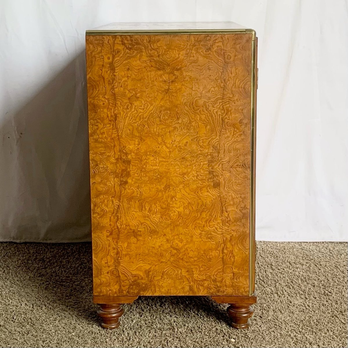 Vintage Burlwood and Brass Campaign Cabinet by Baker - Dolphin & Flamingo