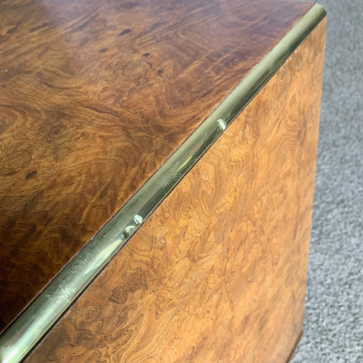 Vintage Burlwood and Brass Campaign Cabinet by Baker - Dolphin & Flamingo