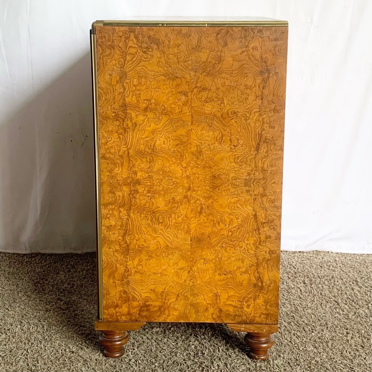 Vintage Burlwood and Brass Campaign Cabinet by Baker - Dolphin & Flamingo