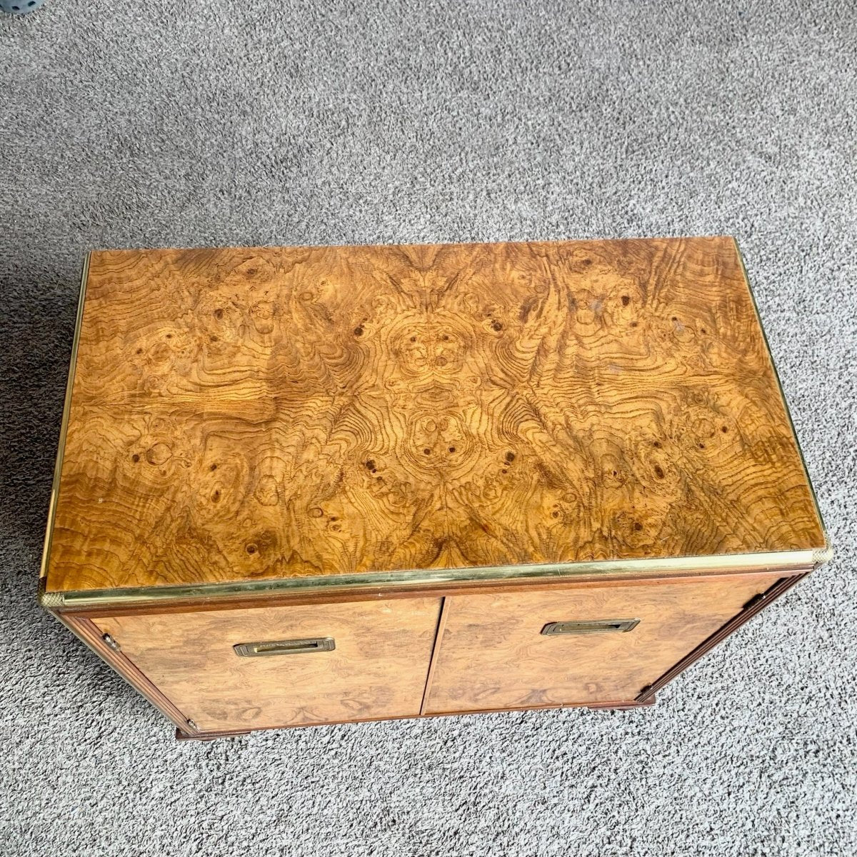 Vintage Burlwood and Brass Campaign Cabinet by Baker - Dolphin & Flamingo