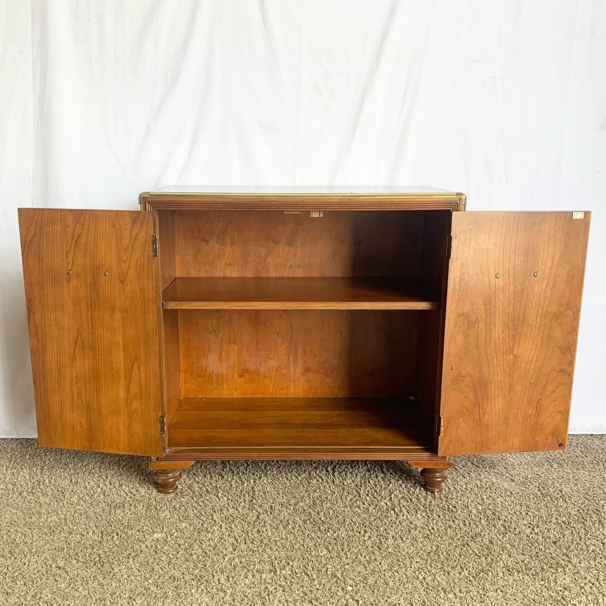 Vintage Burlwood and Brass Campaign Cabinet by Baker - Dolphin & Flamingo