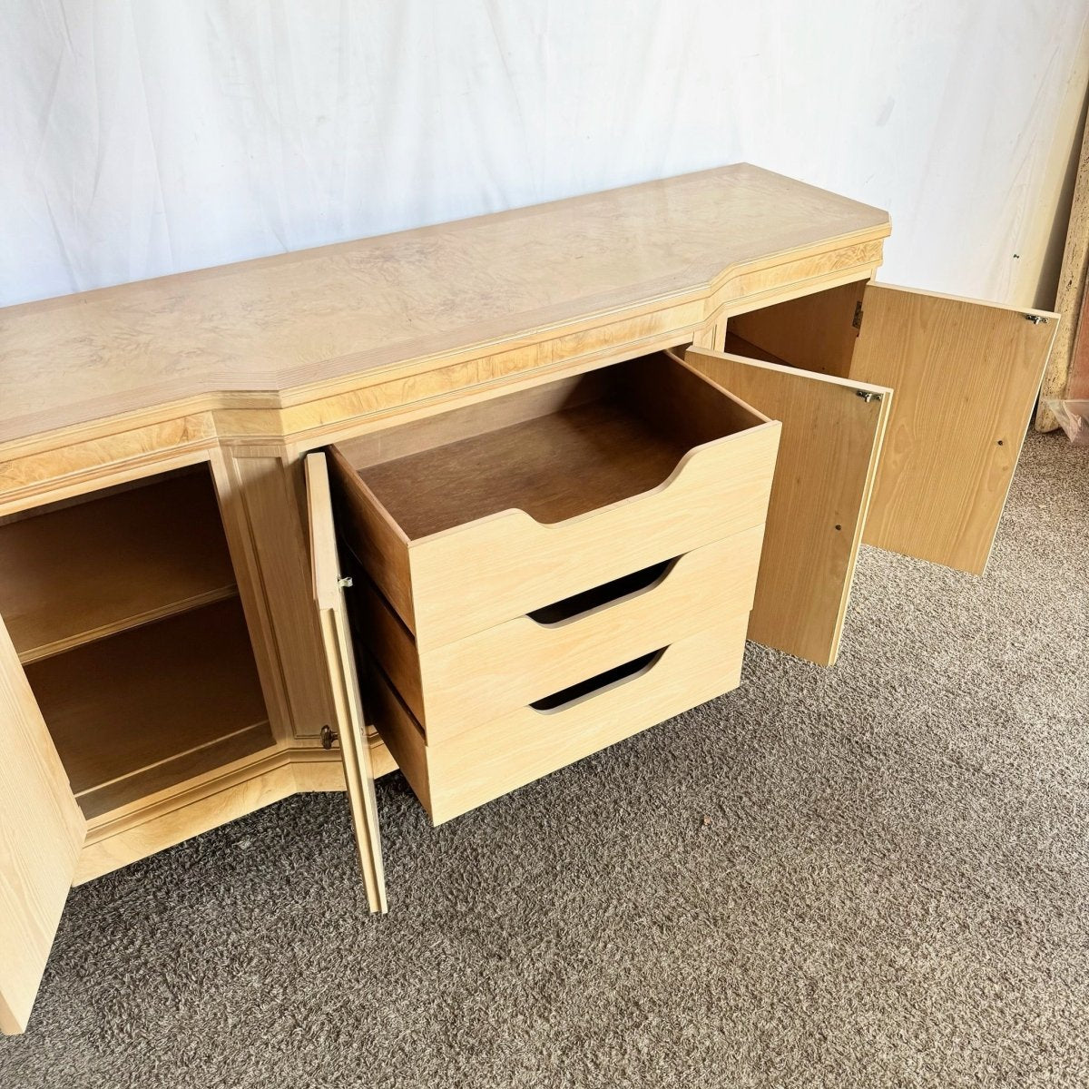 Vintage Burlwood Corinthian Collection Credenza by Drexel - Dolphin & Flamingo