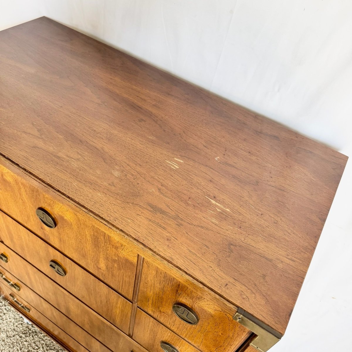 Vintage Campaign Highboy Dresser by Thomasville - Dolphin & Flamingo