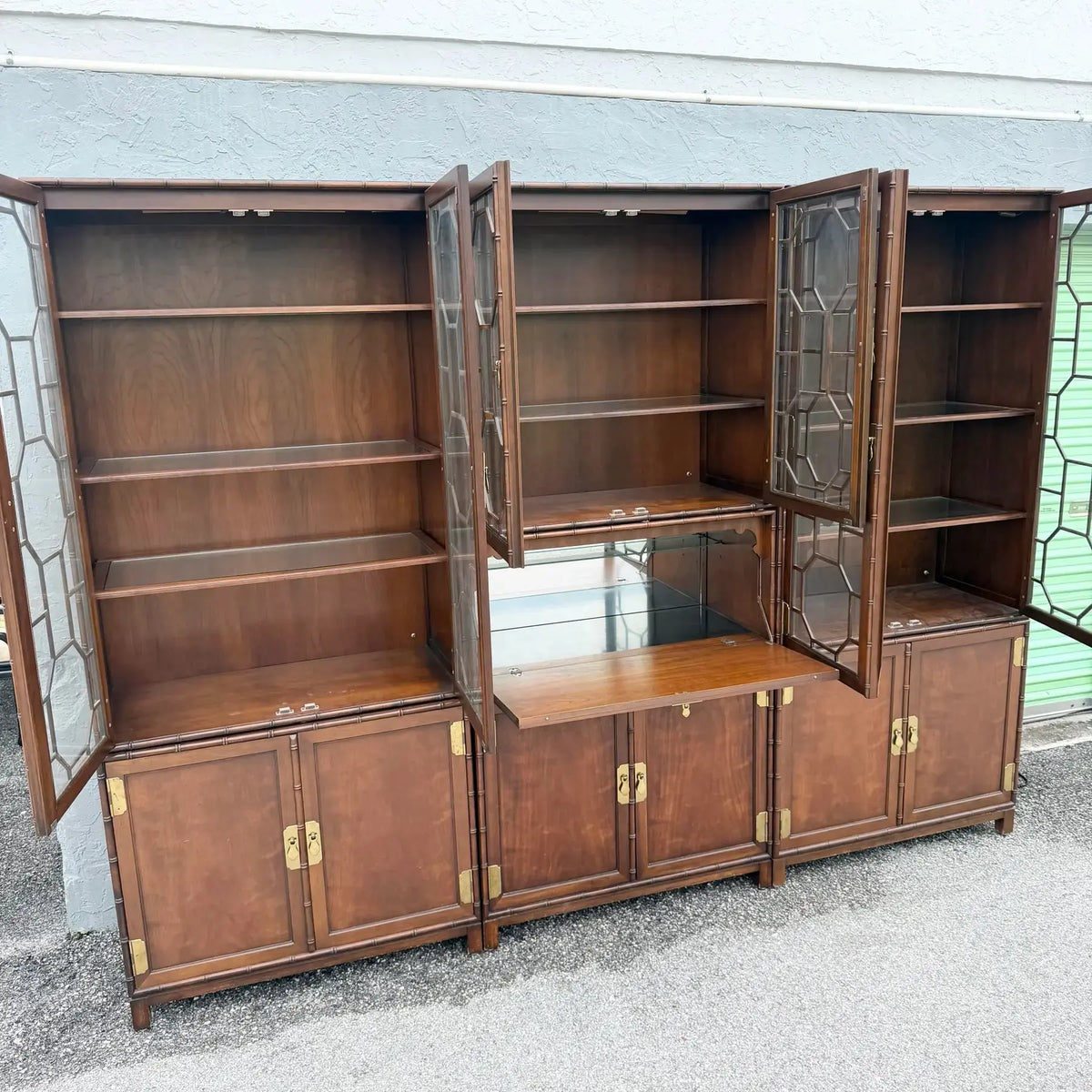 Vintage Campaign Modular Wall Unit Hutch by Baker Knapp Tubbs Dolphin & Flamingo