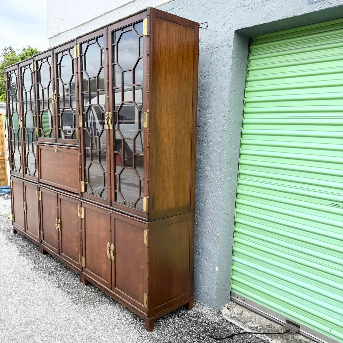 Vintage Campaign Modular Wall Unit Hutch by Baker Knapp Tubbs Dolphin & Flamingo