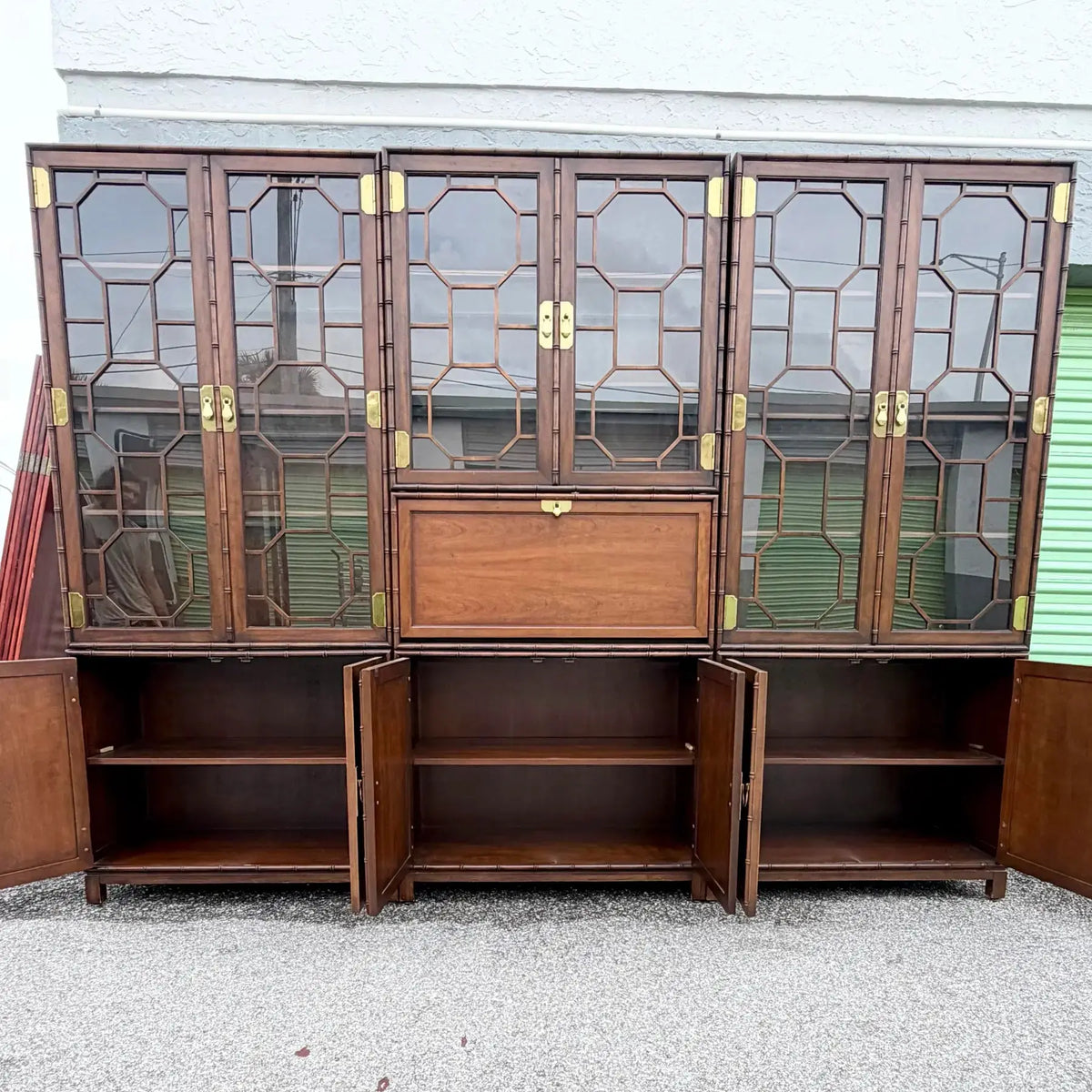 Vintage Campaign Modular Wall Unit Hutch by Baker Knapp Tubbs Dolphin & Flamingo