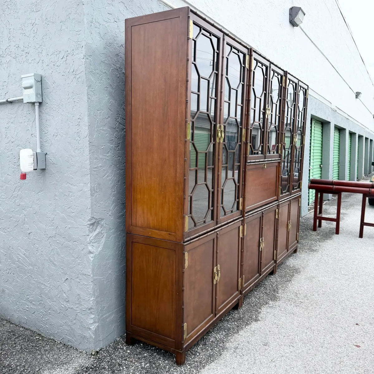 Vintage Campaign Modular Wall Unit Hutch by Baker Knapp Tubbs Dolphin & Flamingo
