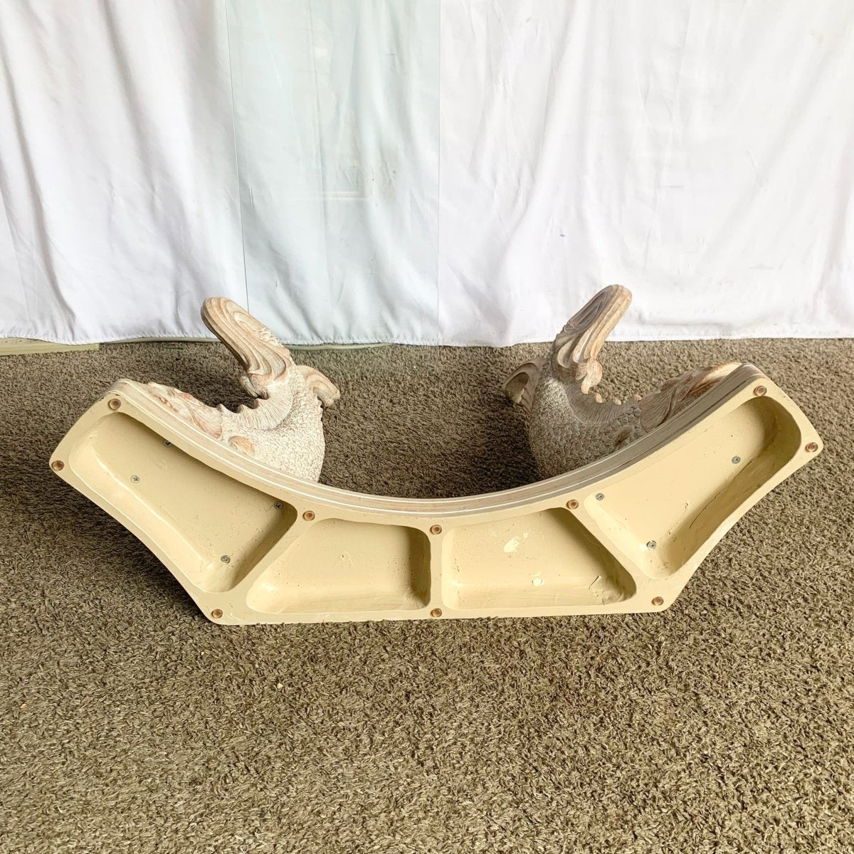 Vintage Carved Wooden Koi Fish Glass Top Console Table - Dolphin & Flamingo