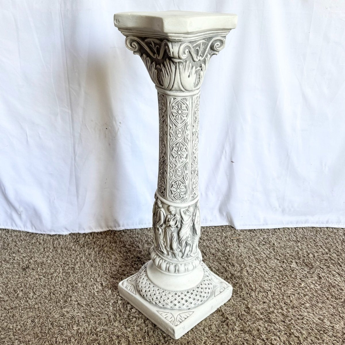 Vintage Casted Plaster “9 Muses” Pedestal - Dolphin & Flamingo