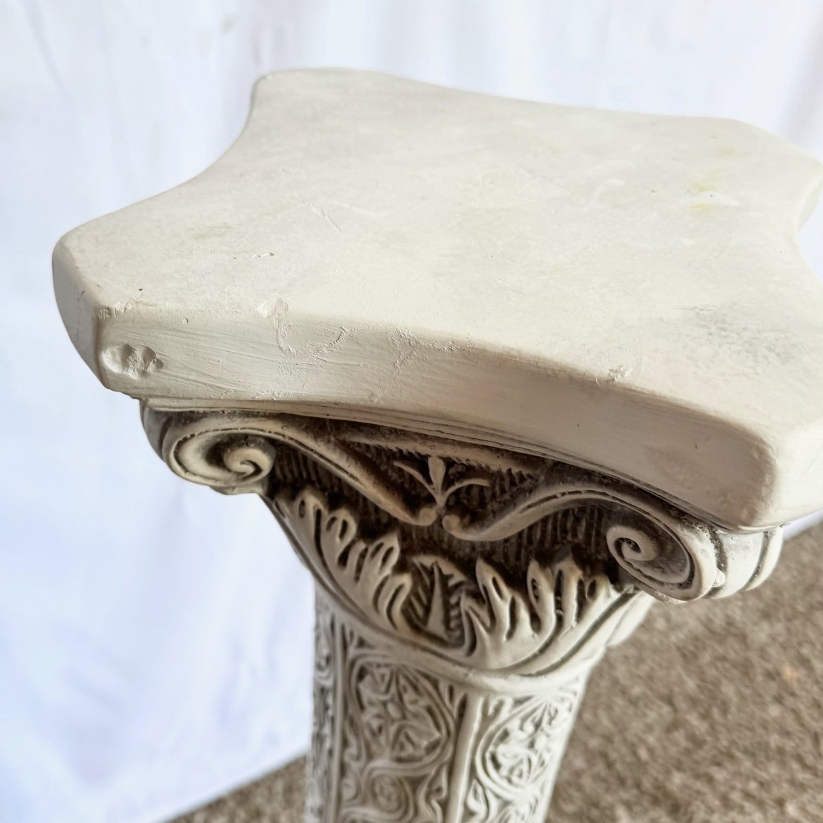 Vintage Casted Plaster “9 Muses” Pedestal - Dolphin & Flamingo