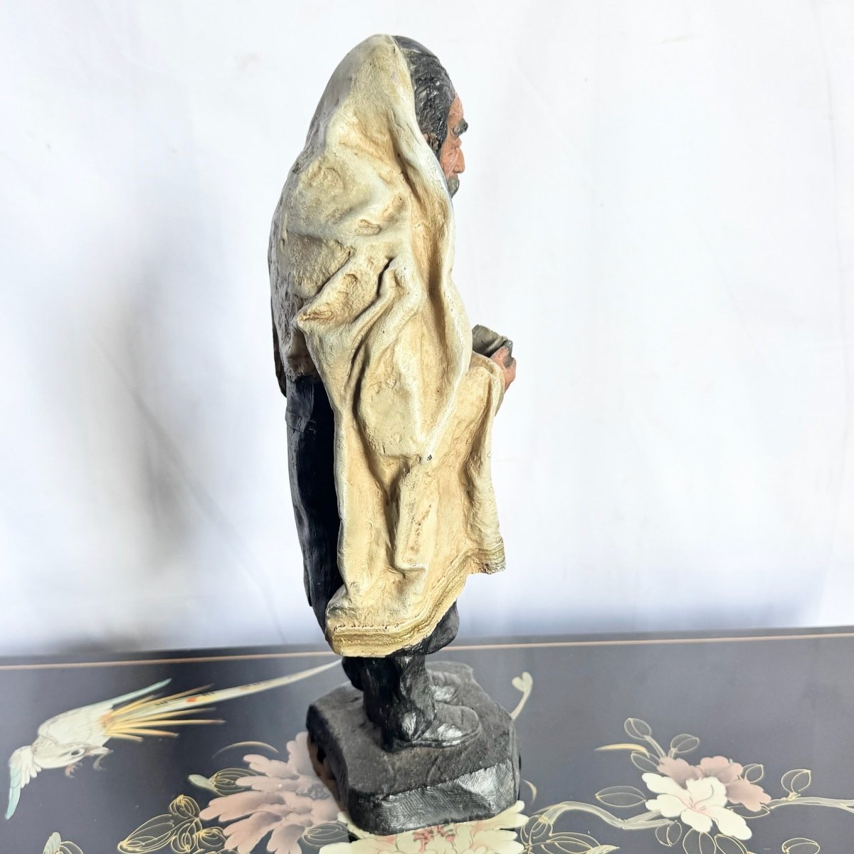 Vintage Chalkware Sculpture by David Klass for Austin Productions of Davening Rabbi/Ruv - Dolphin & Flamingo