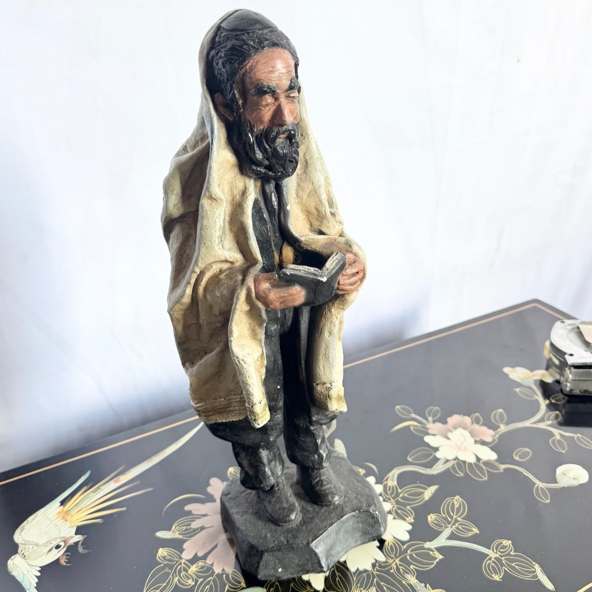 Vintage Chalkware Sculpture by David Klass for Austin Productions of Davening Rabbi/Ruv - Dolphin & Flamingo