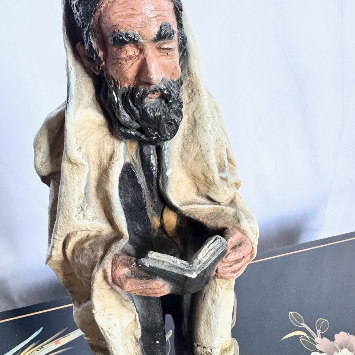 Vintage Chalkware Sculpture by David Klass for Austin Productions of Davening Rabbi/Ruv - Dolphin & Flamingo