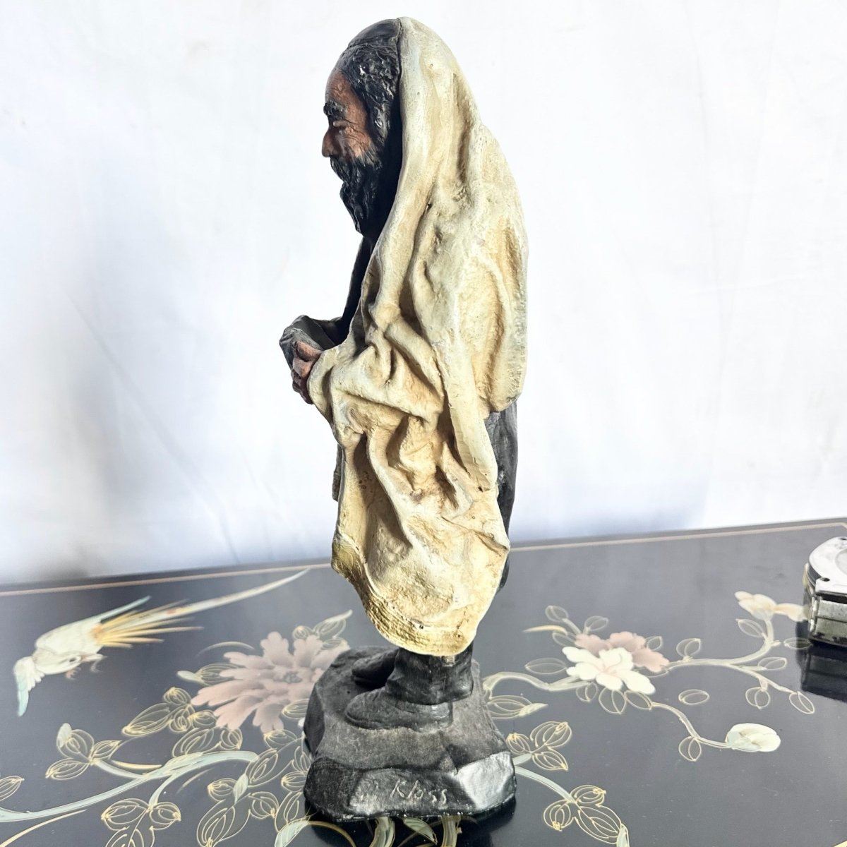 Vintage Chalkware Sculpture by David Klass for Austin Productions of Davening Rabbi/Ruv - Dolphin & Flamingo