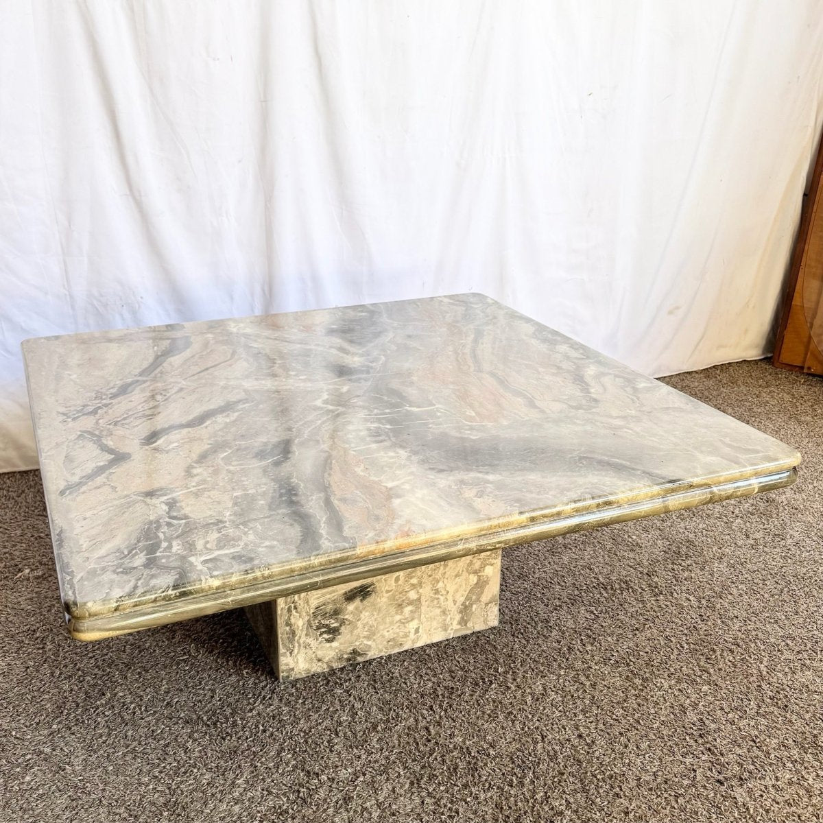 Vintage Charcoal Marble Square Top Coffee Table - Dolphin & Flamingo
