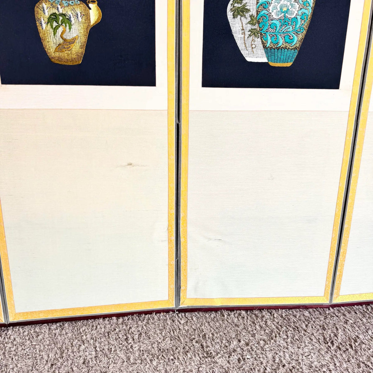 Vintage Chinese 6 Panel Screen/Room Divider - Dolphin & Flamingo