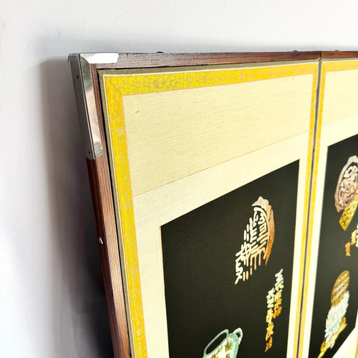 Vintage Chinese 6 Panel Screen/Room Divider - Dolphin & Flamingo