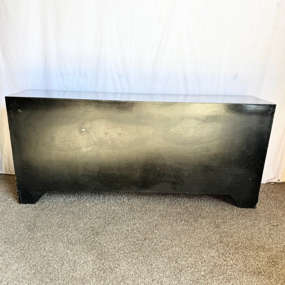 Vintage Chinese Black and Gold Hand Painted Dresser With Mirrors - 3 Pieces - Dolphin & Flamingo