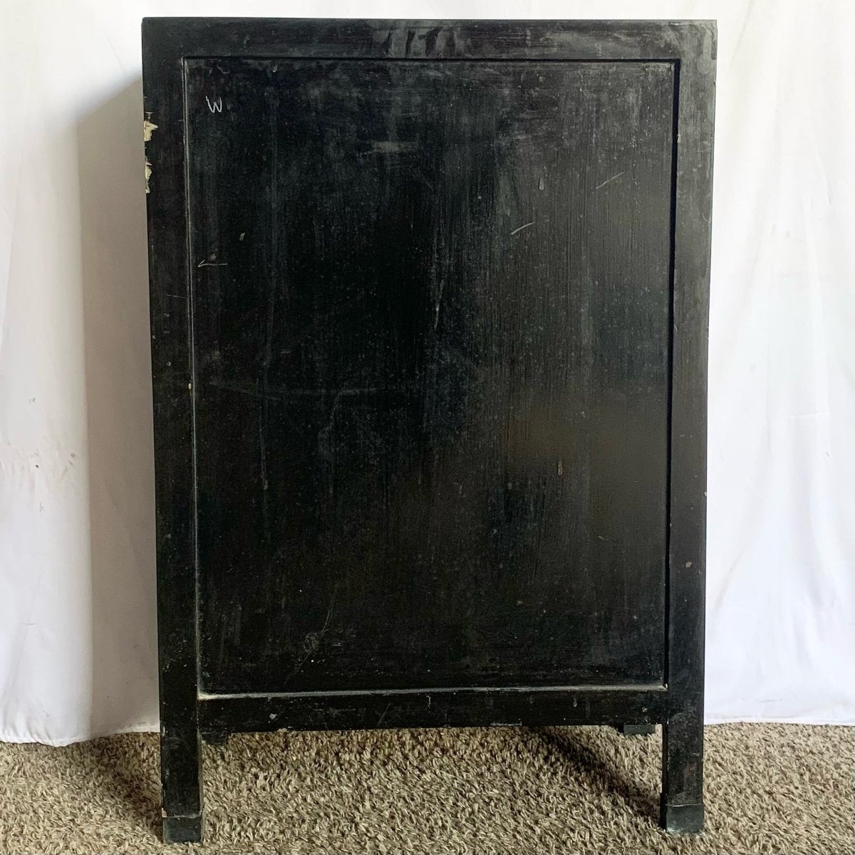 Vintage Chinese Black Hand Carved Cabinet - Dolphin & Flamingo