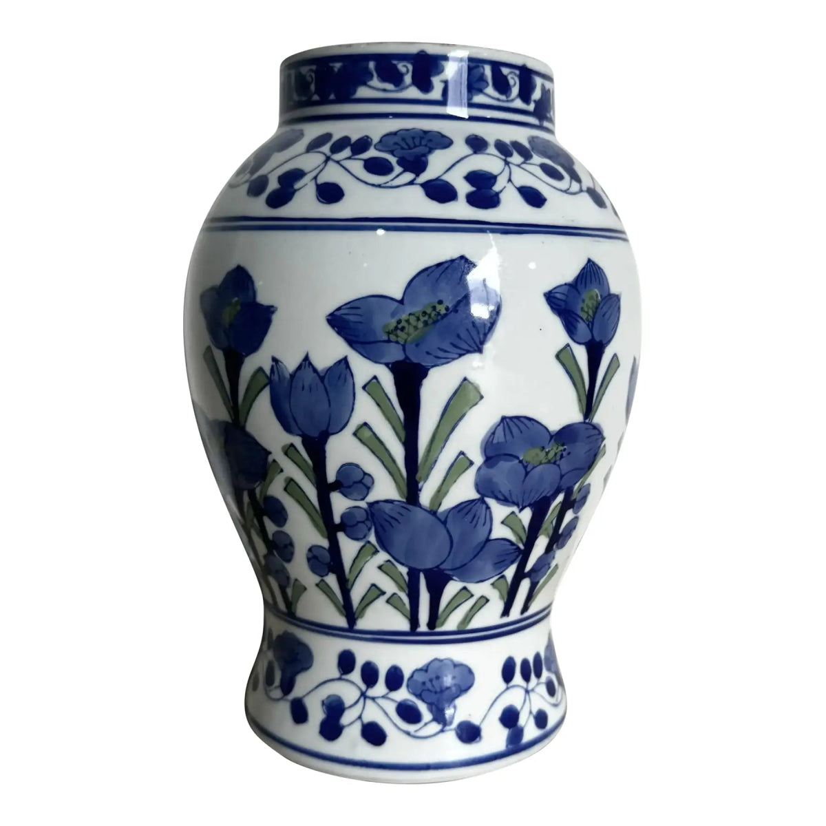 Vintage Chinese Blue and White Porcelain Vase - Dolphin & Flamingo