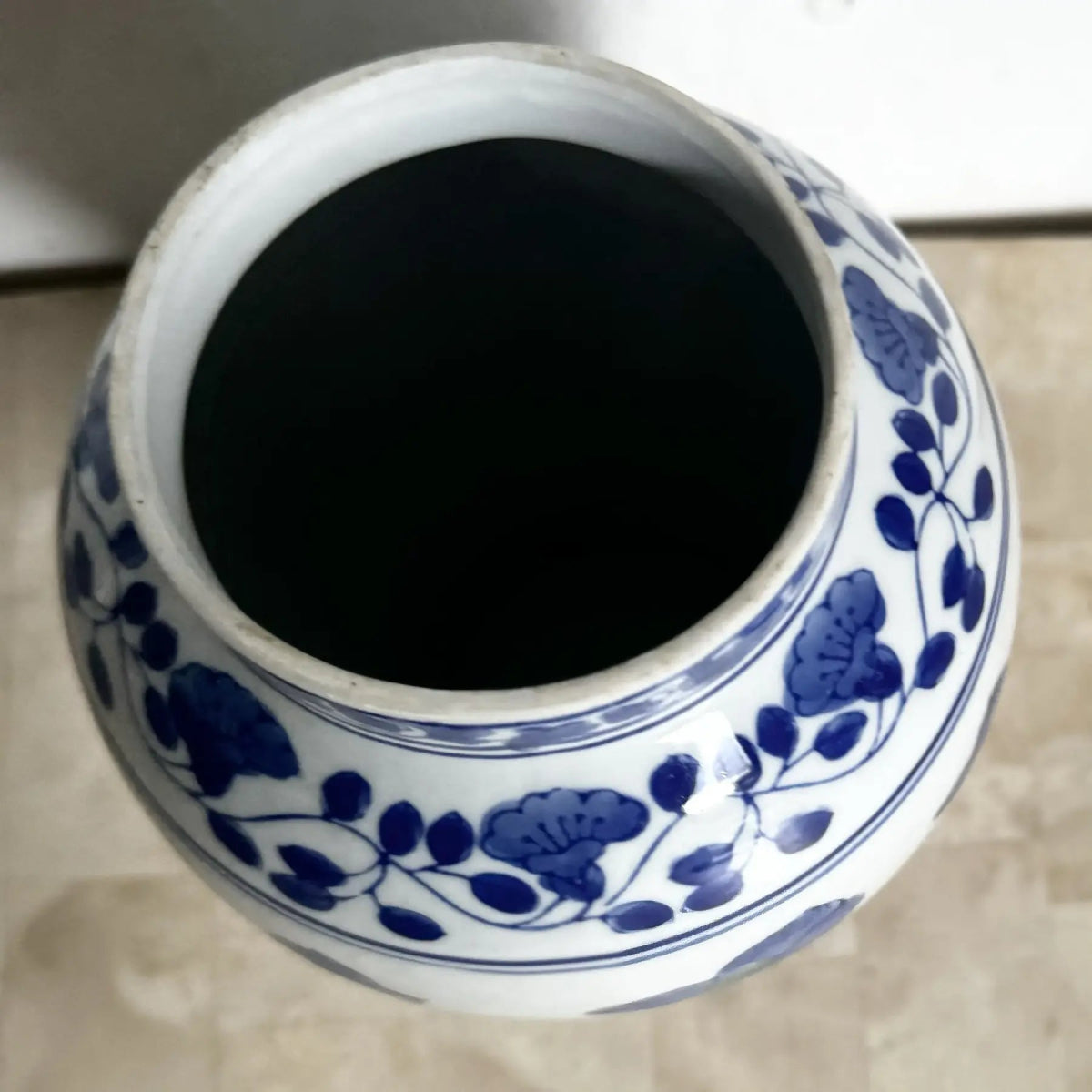 Vintage Chinese Blue and White Porcelain Vase - Dolphin & Flamingo