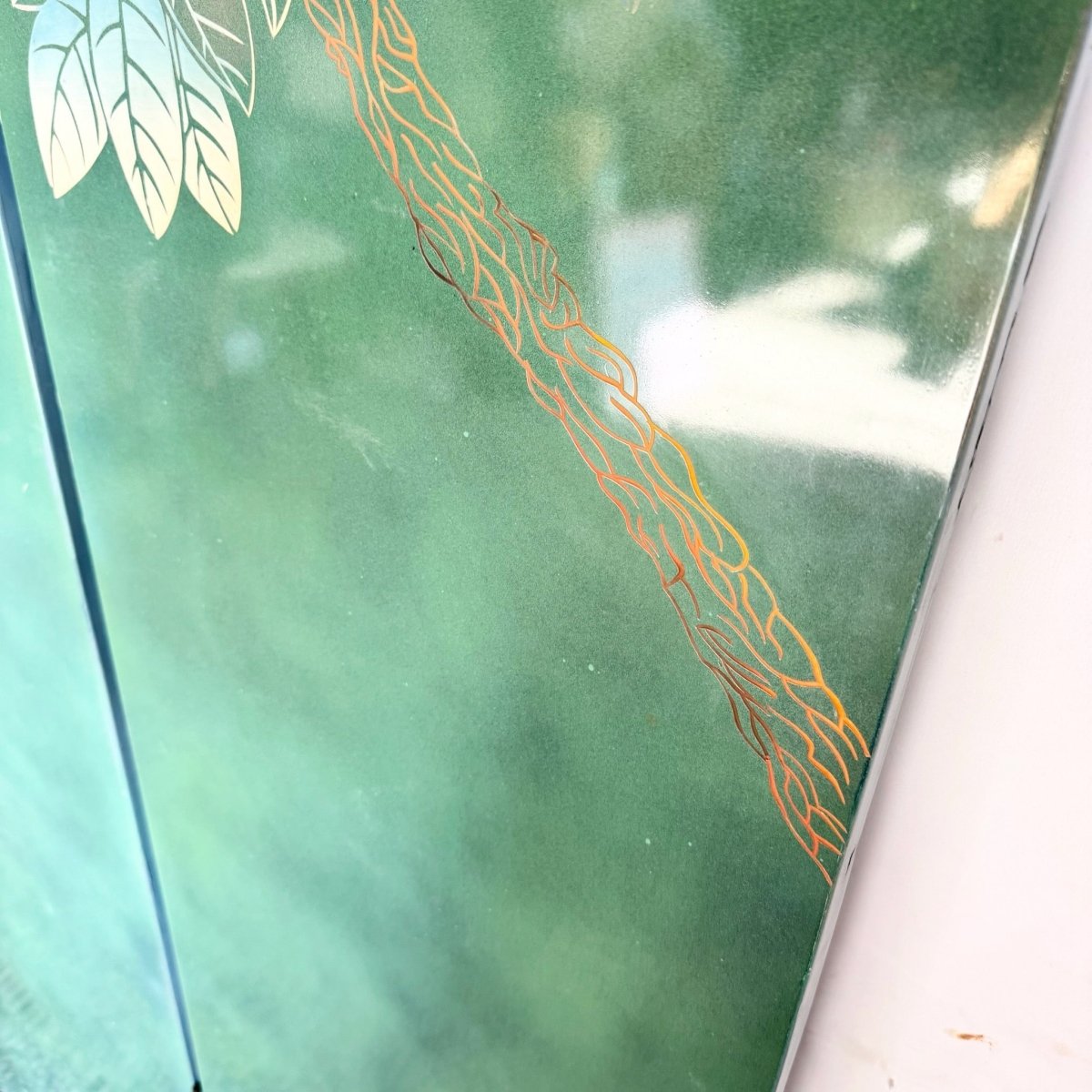 Vintage Chinese Hand Painted and Carved Green Room Divider/Screen - Dolphin & Flamingo