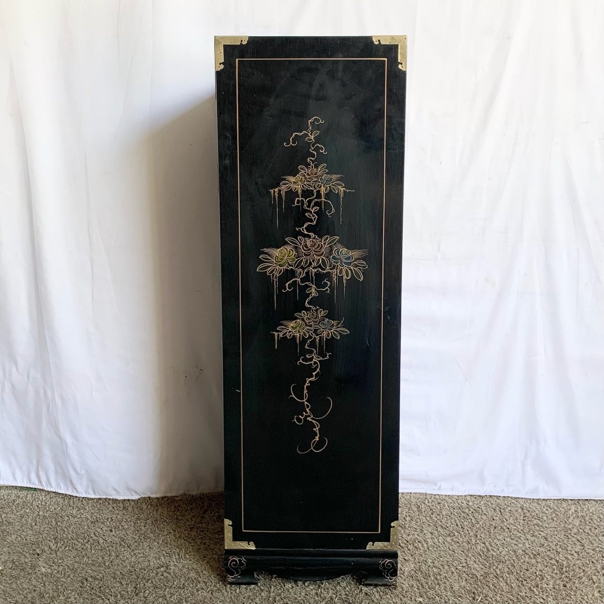Vintage Chinese Hand Painted Black Lingerie Chest/Highboy With Gold Accents - Dolphin & Flamingo