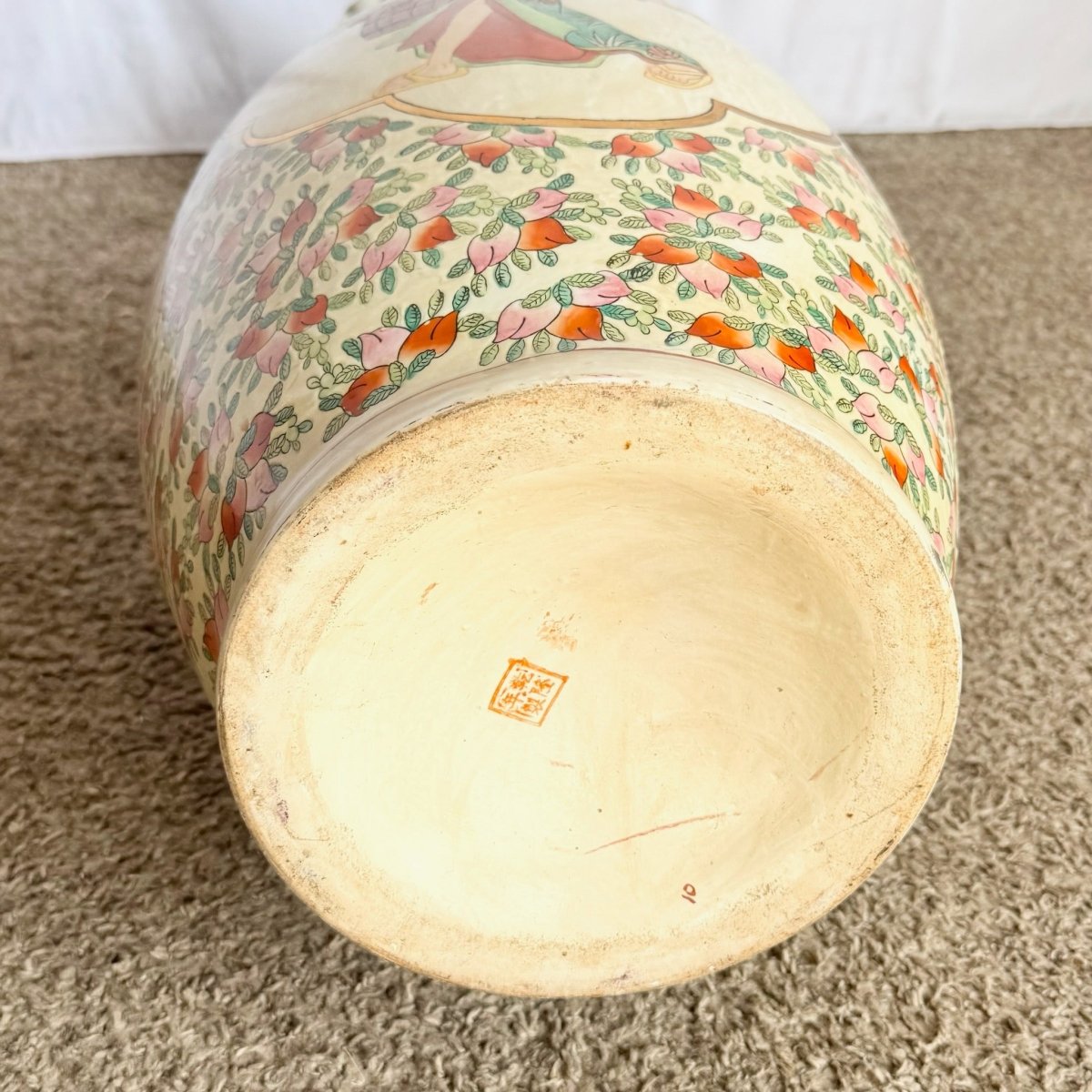 Vintage Chinese Hand Painted Porcelain Floor Vase - Dolphin & Flamingo