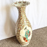 Vintage Chinese Hand Painted Porcelain Floor Vase - Dolphin & Flamingo