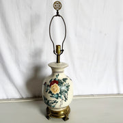 Vintage Chinese Hand Painted Porcelain Table Lamp on Brass Base - Dolphin & Flamingo
