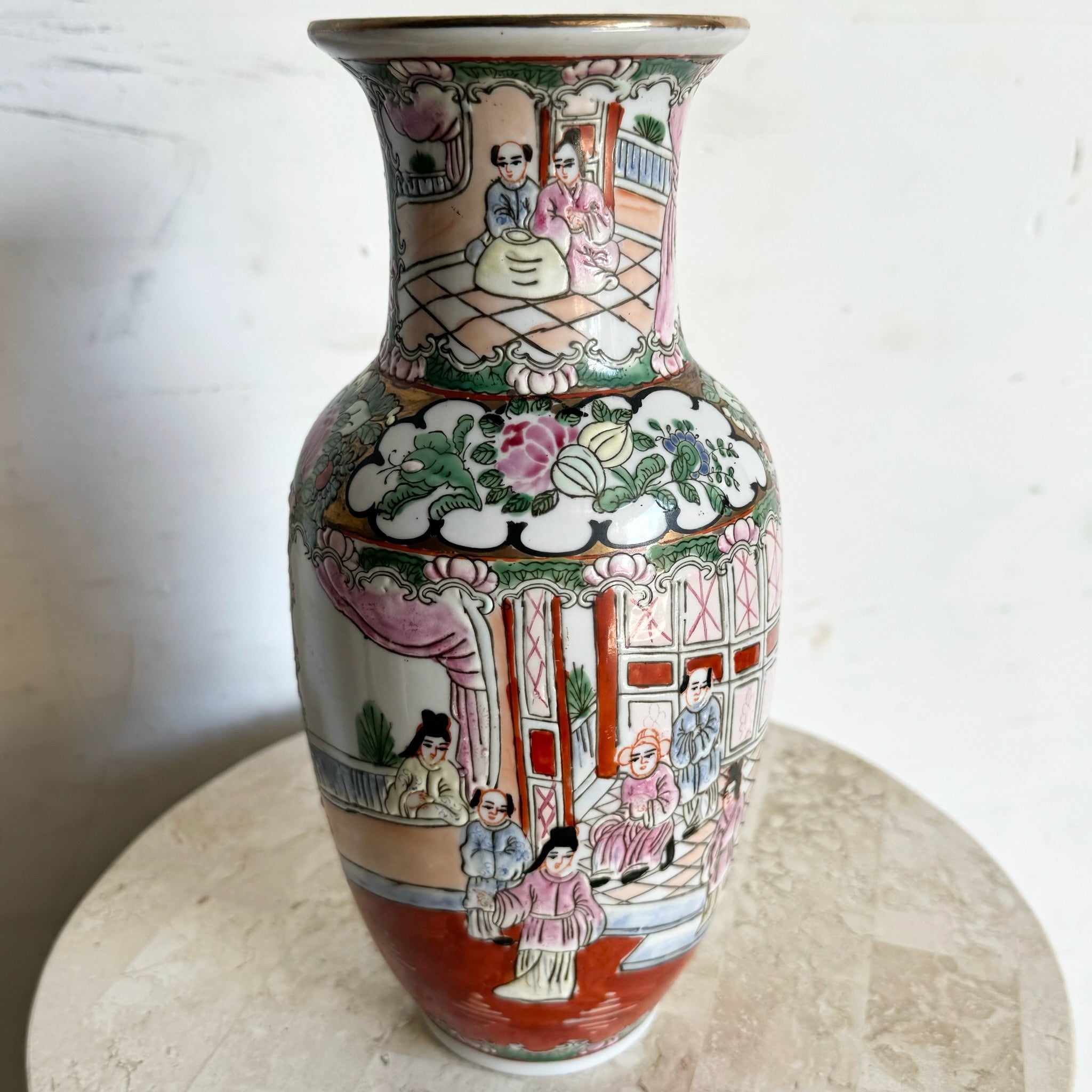 Vintage Chinese Hand Painted Porcelain Vase - Dolphin & Flamingo