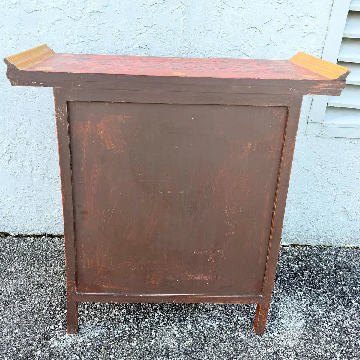 Vintage Chinese Hand Painted Red Angle Apothecary Dresser