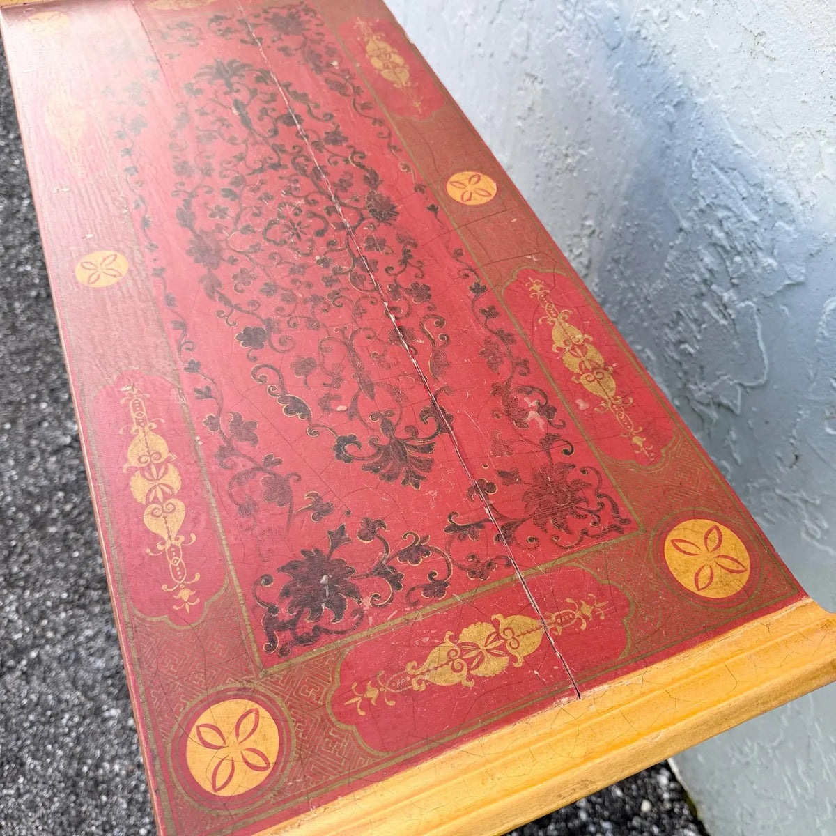 Vintage Chinese Hand Painted Red Angle Apothecary Dresser