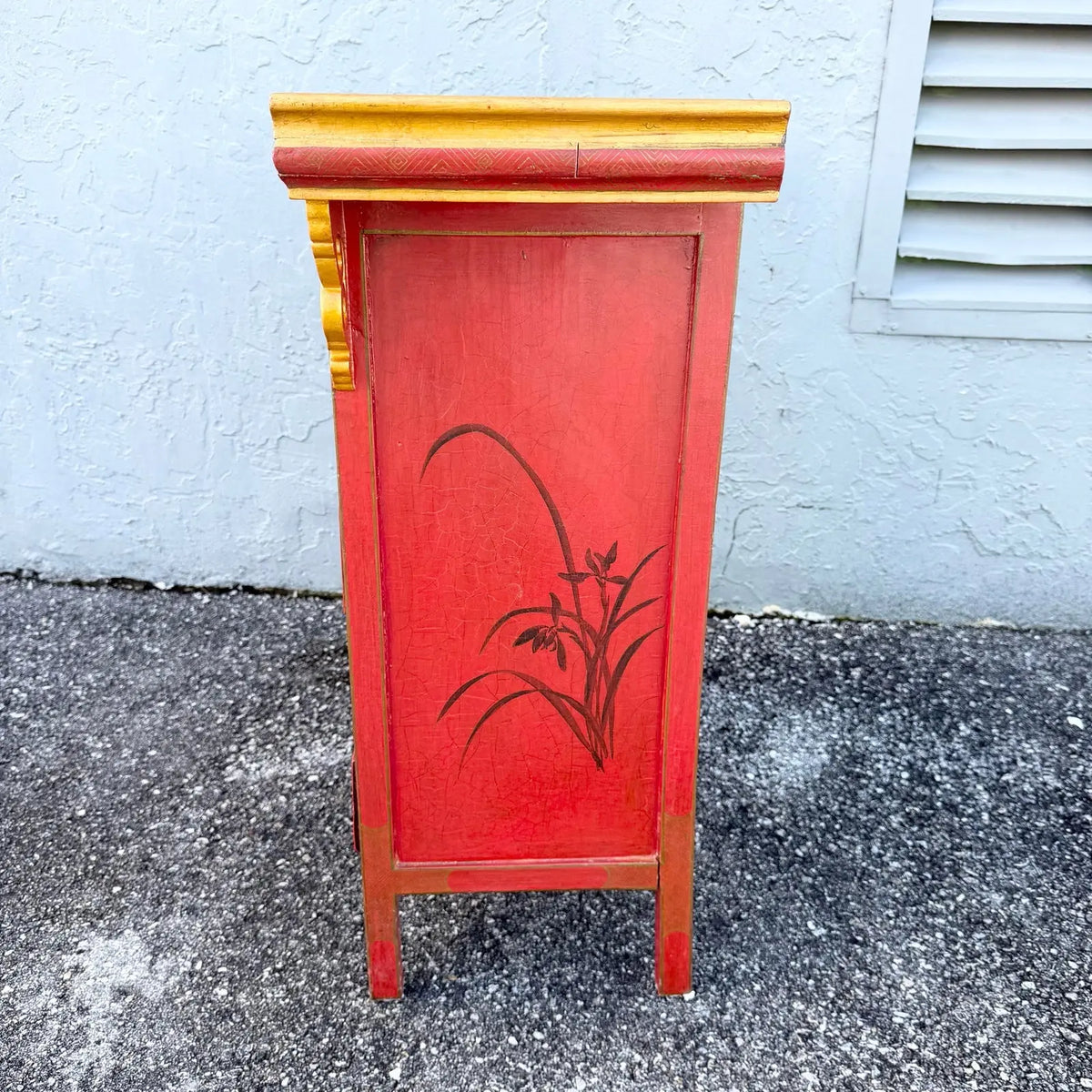 Vintage Chinese Hand Painted Red Angle Apothecary Dresser