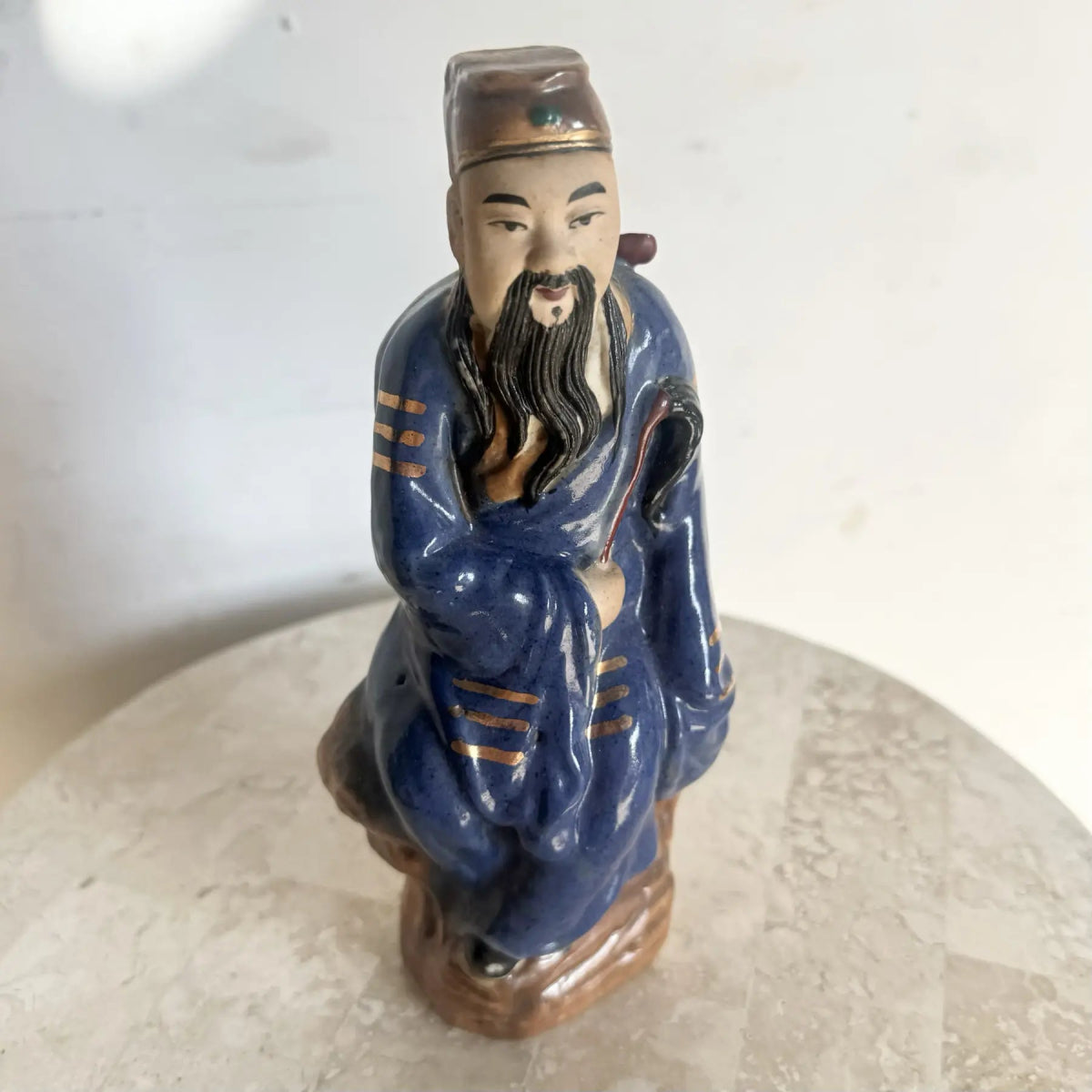 Vintage Chinese Porcelain Wise Man Figurine/Sculpture - Dolphin & Flamingo