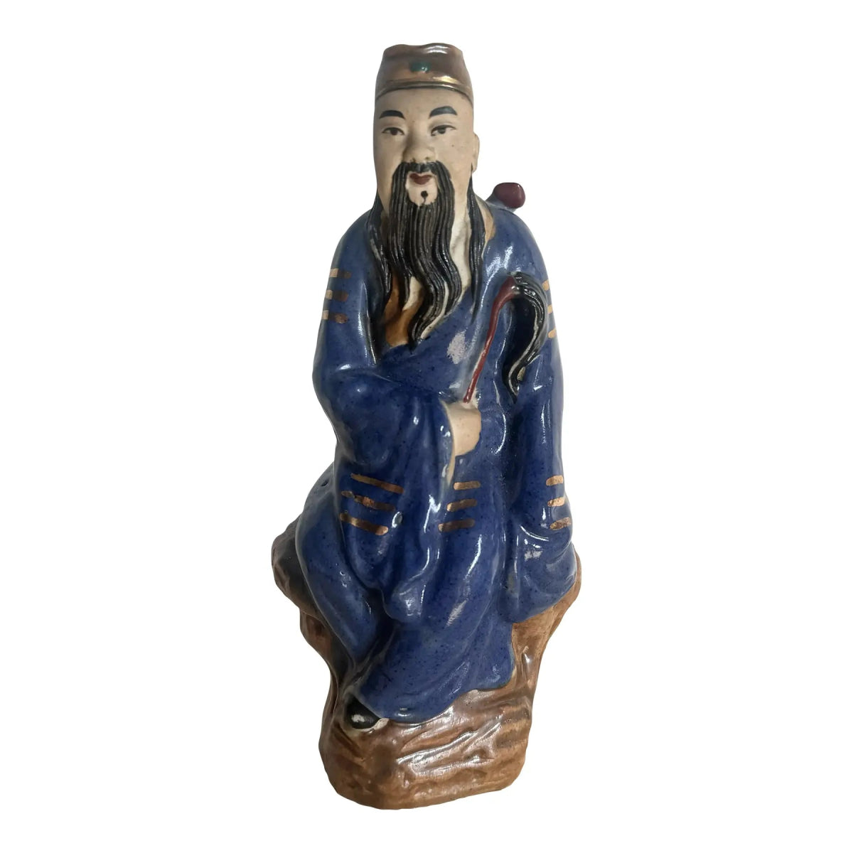 Vintage Chinese Porcelain Wise Man Figurine/Sculpture - Dolphin & Flamingo