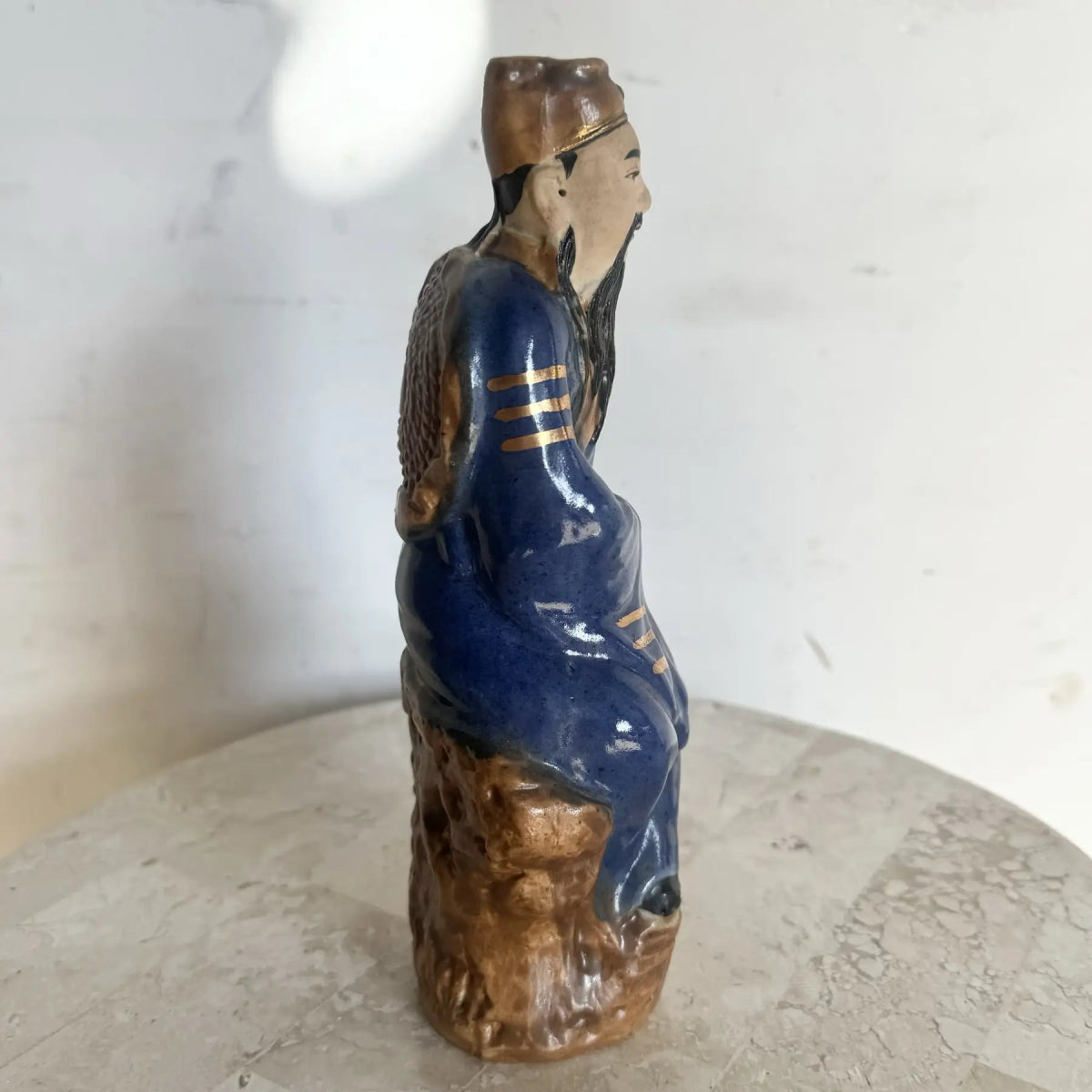 Vintage Chinese Porcelain Wise Man Figurine/Sculpture - Dolphin & Flamingo