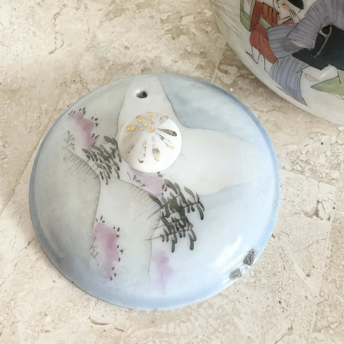 Vintage Chinese Pottery Tea Pot - Dolphin & Flamingo
