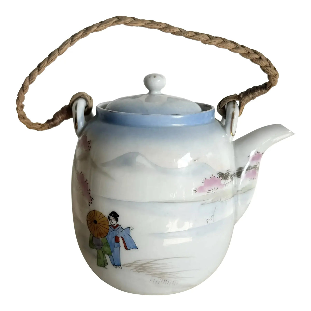 Vintage Chinese Pottery Tea Pot - Dolphin & Flamingo