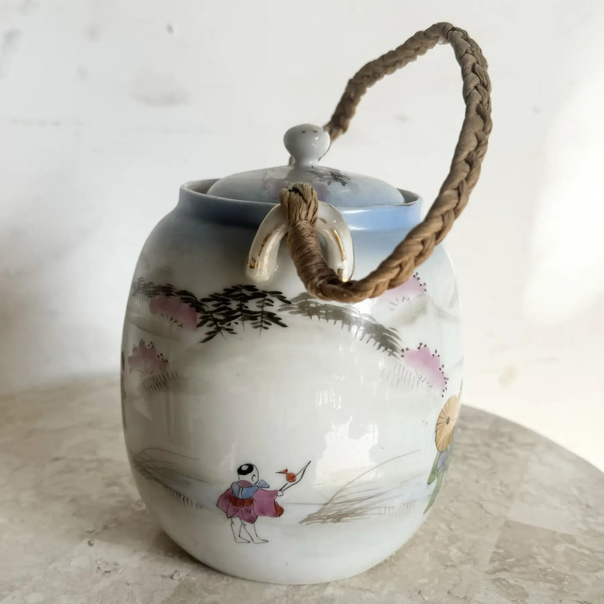 Vintage Chinese Pottery Tea Pot - Dolphin & Flamingo