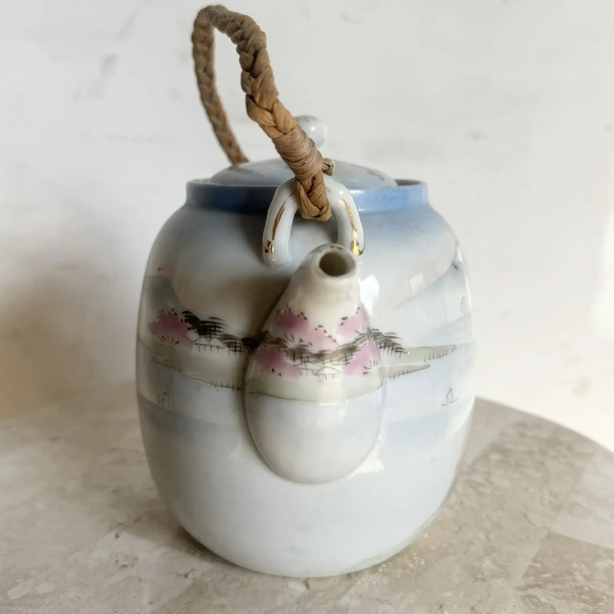Vintage Chinese Pottery Tea Pot - Dolphin & Flamingo