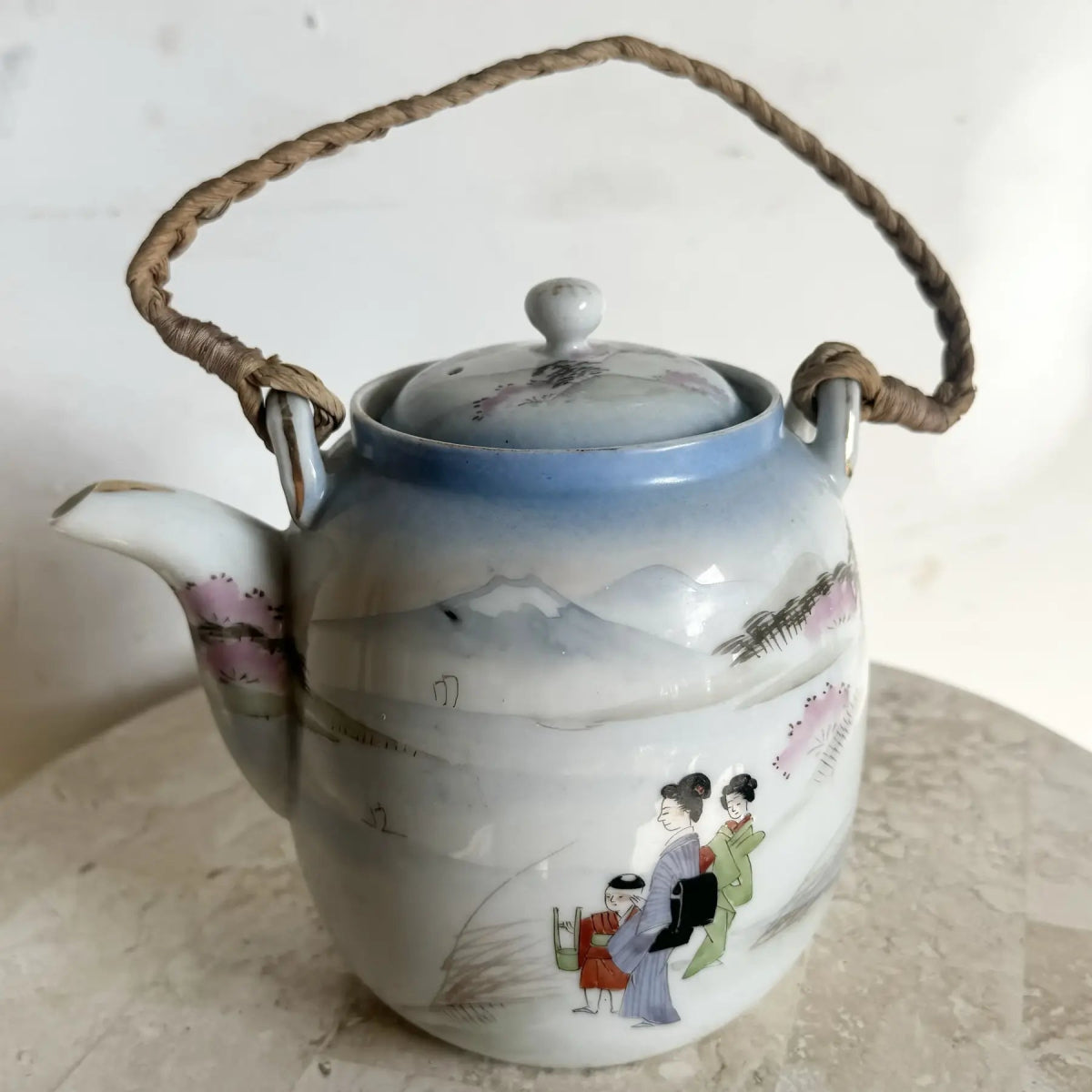 Vintage Chinese Pottery Tea Pot - Dolphin & Flamingo