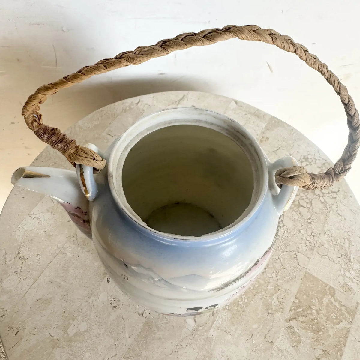 Vintage Chinese Pottery Tea Pot - Dolphin & Flamingo